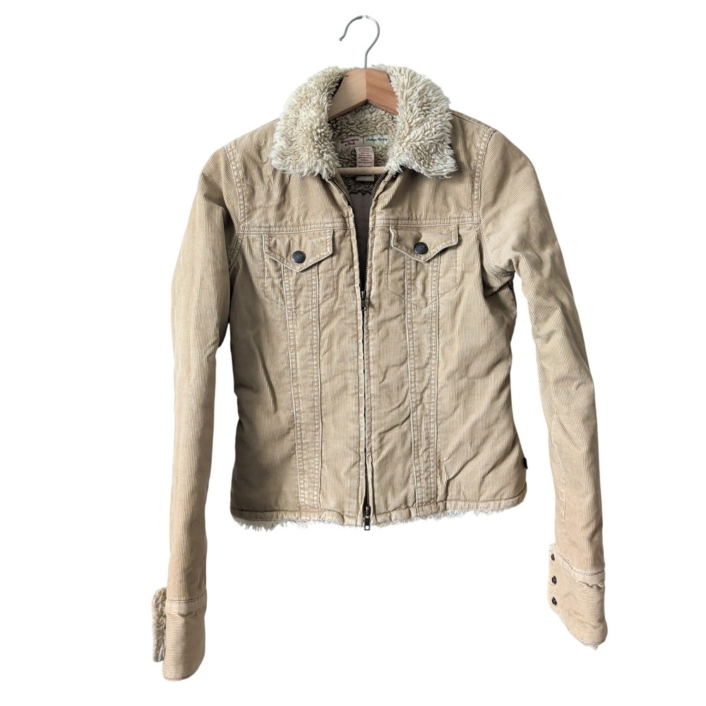 Y2K Abercrombie & Fitch Tan Corduroy Faux Shearling Zip Jacket Bella Swan XS